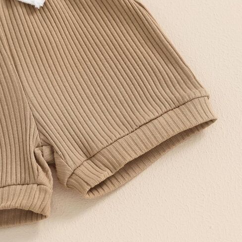 MA&BABY Newborn Baby Boy Girl Clothes 3 6 9 12 18 Months Ribbed Knit Short Sleeve Romper Shorts Set Infant Summer Outfits (Checkered- Khaki, 0-3 Months) in Kuwait