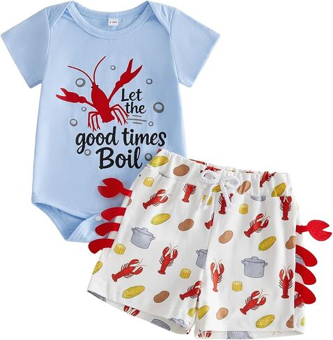 Newborn Baby Boy Summer Outfit Short Sleeve Crawfish Print T-Shirt + Shorts Set 2Pcs Infant boys Clothing Set in Kuwait