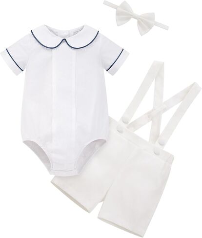 IBTOM CASTLE Newborn Baby Boy Baptism Bowtie Outfits | Christening Formal Clothes, Dedication Suspender Shorts Romper Dress, Infant Gentleman Suit for Blessing Church Photoshoot in Kuwait