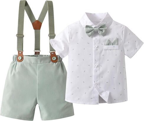 Boarnseorl Baby Boys Shorts Sets, Infant Shirt+Shorts+Bow Tie+Suspenders Outfits Suits in Kuwait