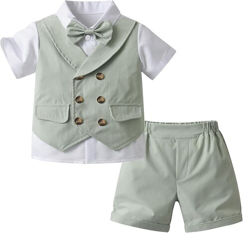 Boarnseorl Baby Boys Shorts Sets, Infant Shirt+Shorts+Bow Tie+Vest Outfits Suits in Kuwait
