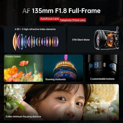 7artisans AF 135MM F1.8 AutoFocus Full Frame Telephoto Lens for E Mount | for Sony A5000 A5100 A6000 A6100 A6300 A6400 A6500 A6600 NEX-3 NEX-3N NEX-3R NEX-5T NEX-5R NEX-5 NEX-7 NEX-5C in Kuwait