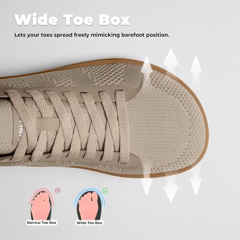 AIRHAS Womens Wide Toe Box Barefoot Shoes Zero Drop Fashion Sneakers for Women Walking Casual Minimalist Shoes(Brown/Gum,7.5) in Kuwait