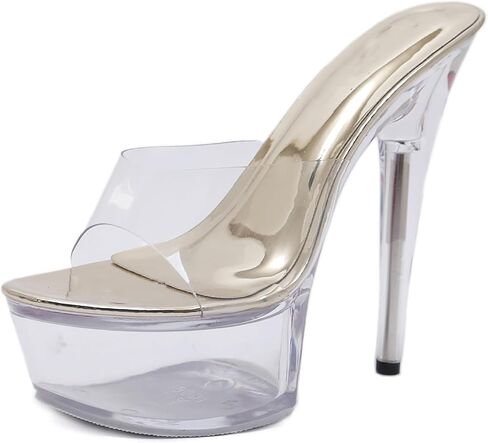 Women's Transparent round Open To Platform High-Heeled slide Sandals Sexy Clear Slip On Stilleto dress Mules Wedding party prom backless high pumps in Kuwait