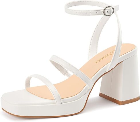 MIRAAZZURRA Platform Heels for Women 3 Inch Chunky Block Heeled Sandals Suqare Open Toe with Ankle Strap for Daily Party Dress in Kuwait