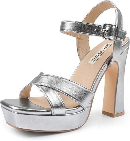 JOY IN LOVE Women's 4.5 Inch Chunky Heel Platform Sandals, Ankle Cross Strap Party Wedding Dress Shoes in Kuwait