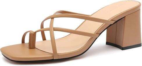 VICKI·VICKI Strappy Chunky Block Heel for Women, Square Open Toe Sandals Metallic Crisscross Slip On Slides in Kuwait