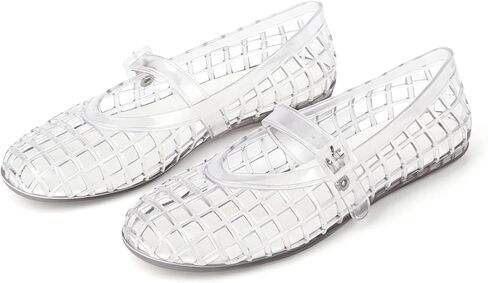 KISSASA Jelly Ballet Flats for Women Mary Jane Jelly Sandals Clear Mesh Jellies Shoes Breathable Summer Ballerina Flats in Kuwait
