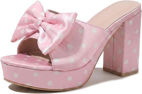 Women's Bow Chunky Platform Heels Sandals Fashion Round Open Toe Polka Dot Wedge Sandals for Prom Party Wedding in Kuwait