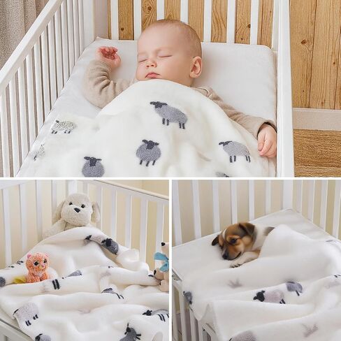 Soft Cozy Sherpa Fleece Baby Blankets Animal Pattern Fluffy Plush Receiving Blanket for Newborn Infant Toddler Thick Warm Crib Stroller Blanket for Boys Girls 30"x40" White Sheep in Saudi Arabia