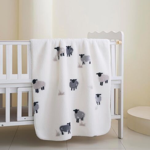 Soft Cozy Sherpa Fleece Baby Blankets Animal Pattern Fluffy Plush Receiving Blanket for Newborn Infant Toddler Thick Warm Crib Stroller Blanket for Boys Girls 30"x40" White Sheep in Saudi Arabia