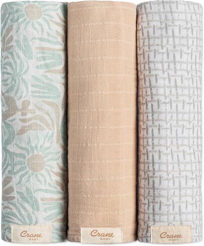 Crane Baby Wildflower 100% Cotton Muslin Swaddle Blankets, Set of 3, Baby Girl Swaddle Blanket, Lightweight Newborn Swaddles, Receiving Blankets for Girls, Baby Girl Blanket, Pink Nursery Decor | Baby Girl Blanket, Lightweight Newborn Swaddles, Receiving  in Kuwait