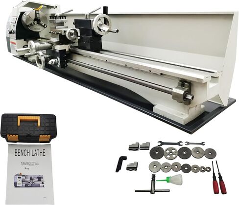 Metal Bench Lathe Benchtop Inch thread Mini Metal Lathe Variable Speed 8"*39" for Woodworking Metalworking 4-Way Tool Post, 50-2500rmp Three-Jaw Chuck 110V 1100W in Kuwait