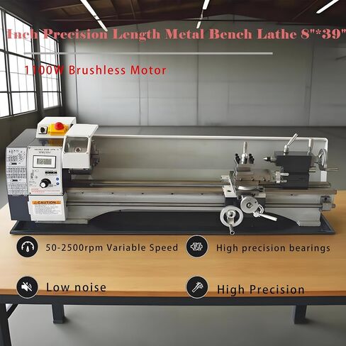 Metal Bench Lathe Benchtop Inch thread Mini Metal Lathe Variable Speed 8"*39" for Woodworking Metalworking 4-Way Tool Post, 50-2500rmp Three-Jaw Chuck 110V 1100W in Kuwait
