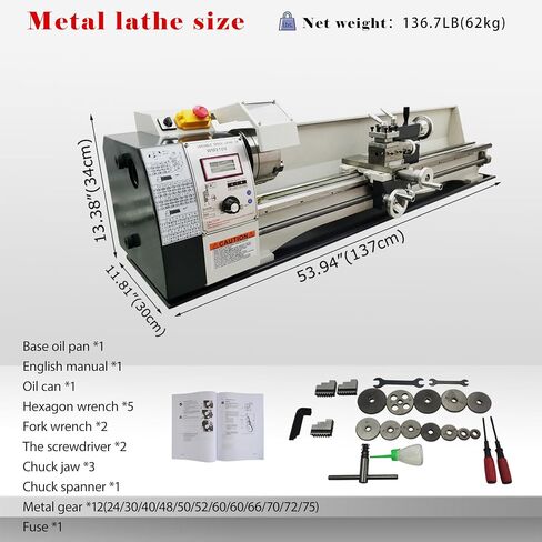 Metal Bench Lathe Benchtop Inch thread Mini Metal Lathe Variable Speed 8"*39" for Woodworking Metalworking 4-Way Tool Post, 50-2500rmp Three-Jaw Chuck 110V 1100W in Kuwait