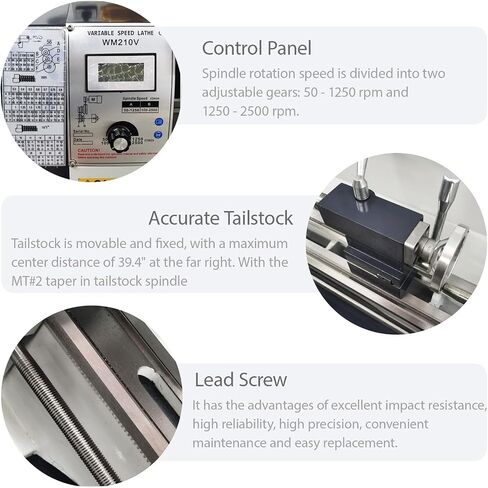 Metal Bench Lathe Benchtop Inch thread Mini Metal Lathe Variable Speed 8"*39" for Woodworking Metalworking 4-Way Tool Post, 50-2500rmp Three-Jaw Chuck 110V 1100W in Kuwait