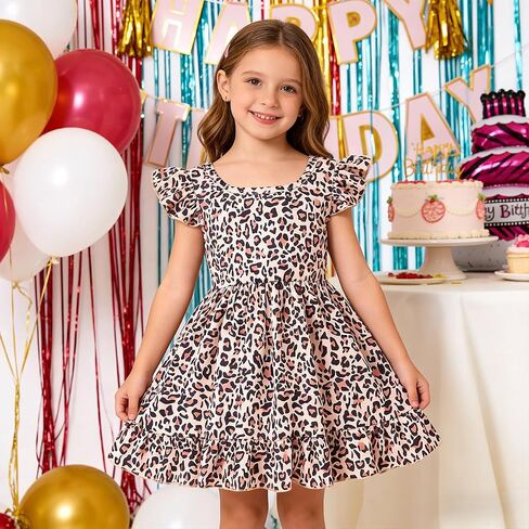 Toddler Girl Dresses Flutter Sleeve Summer Clothes School Outfit Girls Casual Swing Ruffle Dress 1-7 Years in Saudi Arabia