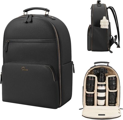 Camera Backpack Classic PU Leather for DSLR, Professional Camera Bag for Photographers with 15 Inch Laptop Compartment Large 20L in Kuwait
