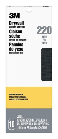 3M Drywall Sanding Screens, Pro-Pak, 10-Pack, 220-Grit, 4.19 x 11.25 in | Pre-cut for Easy Attachment to Hand or Pole Sander, For Sanding Drywall Joints Patching Compounds and Plaster (99436) in Kuwait