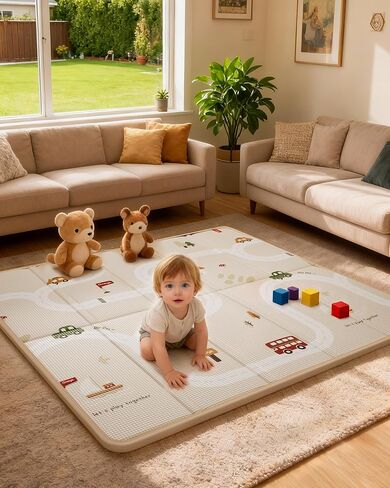 Baby Play Mat, 0.8"Thickened XPE Foam Play Mat, 71 x 59" Floor Mat with Foldable & Reversible Design, Waterproof PlayMats/Playmat for Babies,Baby Playpen, Indoor& Outdoor in Kuwait