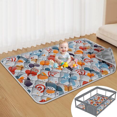 Jaobeem Baby Play Mats for Floor, Foldable 74x50 Playpen Mat Grey, Thicken Cushioning Padding Playmate for Baby and Toddlers Infants, Non-Slip, Machine Washable, Easy to Store in Kuwait