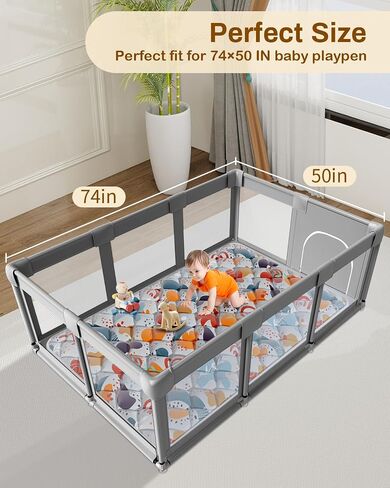 Jaobeem Baby Play Mats for Floor, Foldable 74x50 Playpen Mat Grey, Thicken Cushioning Padding Playmate for Baby and Toddlers Infants, Non-Slip, Machine Washable, Easy to Store in Kuwait