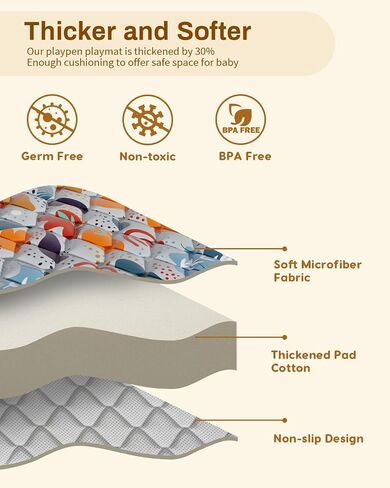 Jaobeem Baby Play Mats for Floor, Foldable 74x50 Playpen Mat Grey, Thicken Cushioning Padding Playmate for Baby and Toddlers Infants, Non-Slip, Machine Washable, Easy to Store in Kuwait