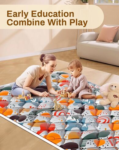 Jaobeem Baby Play Mats for Floor, Foldable 74x50 Playpen Mat Grey, Thicken Cushioning Padding Playmate for Baby and Toddlers Infants, Non-Slip, Machine Washable, Easy to Store in Kuwait