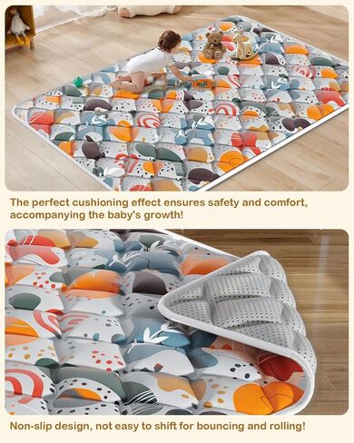 Jaobeem Baby Play Mats for Floor, Foldable 74x50 Playpen Mat Grey, Thicken Cushioning Padding Playmate for Baby and Toddlers Infants, Non-Slip, Machine Washable, Easy to Store in Kuwait