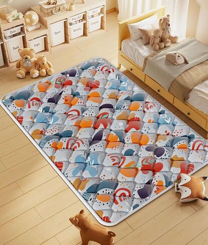 Jaobeem Baby Play Mats for Floor, Foldable 74x50 Playpen Mat Grey, Thicken Cushioning Padding Playmate for Baby and Toddlers Infants, Non-Slip, Machine Washable, Easy to Store in Kuwait