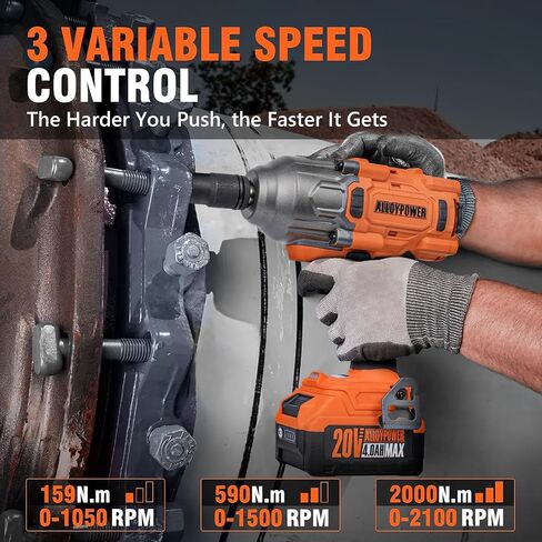 ALLOYPOWER Cordless Brushless Impact Wrench, 1475 ft-lbs (2000N.m), 1/2 High Torque power impact gun, 3-Mode Speed, 2*4000mAh Battery, 3 Sockets, Electric Impact Wrench Set for Car Tire Truck RV Mower in Saudi Arabia