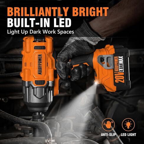 ALLOYPOWER Cordless Brushless Impact Wrench, 1475 ft-lbs (2000N.m), 1/2 High Torque power impact gun, 3-Mode Speed, 2*4000mAh Battery, 3 Sockets, Electric Impact Wrench Set for Car Tire Truck RV Mower in Kuwait