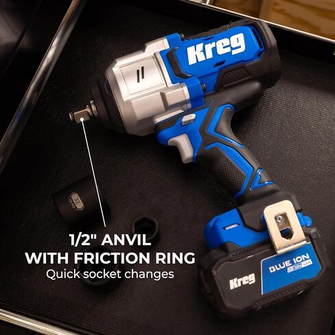 Kreg 20V Ionic Drive High Torque 1/2" Impact Wrench - Cordless Impact Wrench for Automotive & Construction - 4-Speed Control with Assist Mode & LED Light - Heavy Duty Tool - KPTWR050B in Kuwait