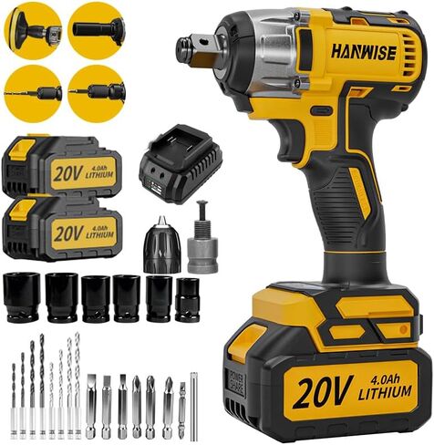 20V Cordless Impact Wrench,350N.M High Torque Brushless Power Wrench,4-IN-1 Multifunctional Electric Tool with Batteries, Socket Set & Accessories,Home Improvement in Kuwait