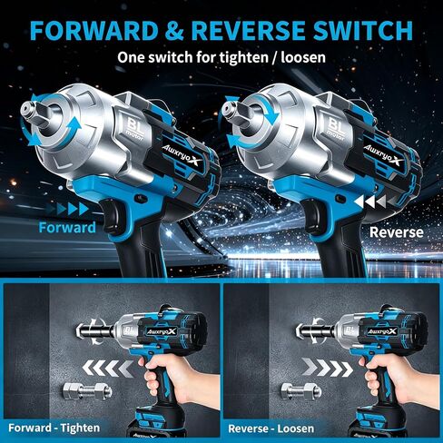 AwxryoX 2000Nm Cordless Impact Wrench, 1/2" 1500Ft-lbs Brushless High Torque Impact Gun with 2 x 6.0Ah Battery & 5 Sockets, 21V Heavy Duty Impact Wrench Set with 3-Mode Speed for Car/Truck RV/Mower in Kuwait