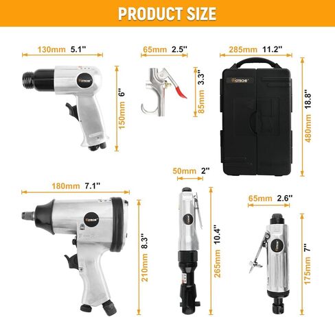 Hoteche 71-Piece Air Tool Kit | 1/2" Single-Hammer Air Impact Wrench (7000RPM), 1/2" Air Ratchet Wrench & Multiple Tools, Blow-Molded Case in Kuwait