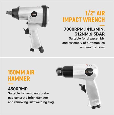 Hoteche 71-Piece Air Tool Kit | 1/2" Single-Hammer Air Impact Wrench (7000RPM), 1/2" Air Ratchet Wrench & Multiple Tools, Blow-Molded Case in Kuwait
