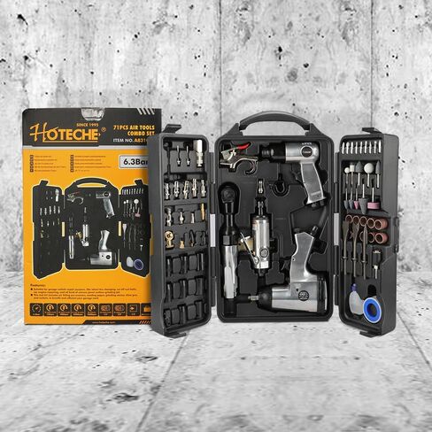 Hoteche 71-Piece Air Tool Kit | 1/2" Single-Hammer Air Impact Wrench (7000RPM), 1/2" Air Ratchet Wrench & Multiple Tools, Blow-Molded Case in Kuwait