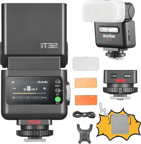 GODOX IT32 TTL Camera Flash with X5 Wireless Flash Trigger,Compatible with X3,X3Pro,XPro,XProII,X2T,2.4GHz Receiver,with Reflector and Diffuser(for Fuji) in Kuwait