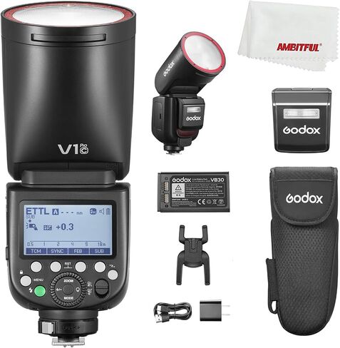 Godox V1 Pro N V1ProN 76Ws Round Head Speedlite for Nikon Camera Flash | 2.4G Wireless X System,1/8000s HSS, TTL Flash,2980mAh Li-ion Battery, LED Modeling Lamp, Innovative SU-1 External Sub Flash in Saudi Arabia