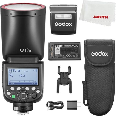 Godox V1 Pro N V1ProN 76Ws Round Head Speedlite for Nikon Camera Flash | 2.4G Wireless X System,1/8000s HSS, TTL Flash,2980mAh Li-ion Battery, LED Modeling Lamp, Innovative SU-1 External Sub Flash in Saudi Arabia