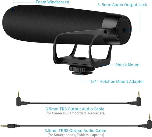 On-Camera 3.5mm Shotgun Microphone with Suspension Mount for DSLRs, Cameras, Camcorders, Mobile Devices, and Portable Audio Recorders. Super-Cardioid Polar Pattern for Voice Recording in Kuwait