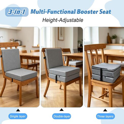 Booster Seat Cushion for Dining Table, Kids Toddler Booster Seat Height-Adjustable Cushion for Table, 3-in-1 Detachable Zipper Connection Height-Adjustable with Backrest in Kuwait