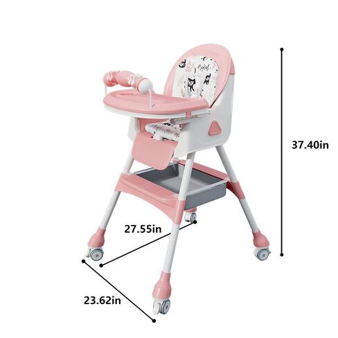 4-in-1 Baby High Chair for Babies & Toddlers, Foldable High Chair with Detachable PU Cushion, Removable Tray, Adjustable Height,Pink in Kuwait