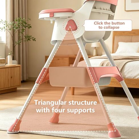 4-in-1 Baby High Chair for Babies & Toddlers, Foldable High Chair with Detachable PU Cushion, Removable Tray, Adjustable Height,Pink in Kuwait