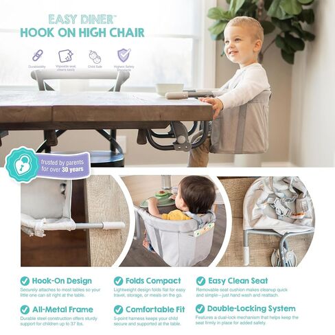 Regalo Easy Dinner Hook-On High Chair, Portable Clip-On Baby High Chair for Table, Foldable Travel High Chair with Storage Pocket, Rubber Grips to Protect Surfaces in Kuwait