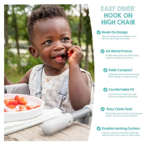 Regalo Easy Dinner Hook-On High Chair, Portable Clip-On Baby High Chair for Table, Foldable Travel High Chair with Storage Pocket, Rubber Grips to Protect Surfaces in Kuwait