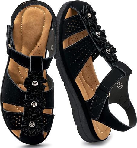 Women's Flat Sandals Dressy: Comfortable Ankle Strap Closed Toe Summer Flower Flats Sandal Casual Fisherman Outdoor Walking Shoes in Kuwait