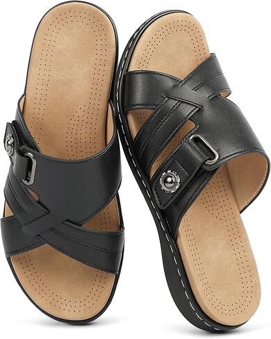 Women's Flat Sandals with Arch Support, Non Slip, Adjustable Strap Slides Flats Comfortable Walking Summer Sandals in Saudi Arabia