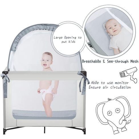 L RUNNZER Baby Pack and Play Tent, Pack N Play Canopy to Keep Baby from Climbing Out, Crib Tent for Playard, Pop Up Mini Crib Tent Against Falls, R07s-blue in Kuwait